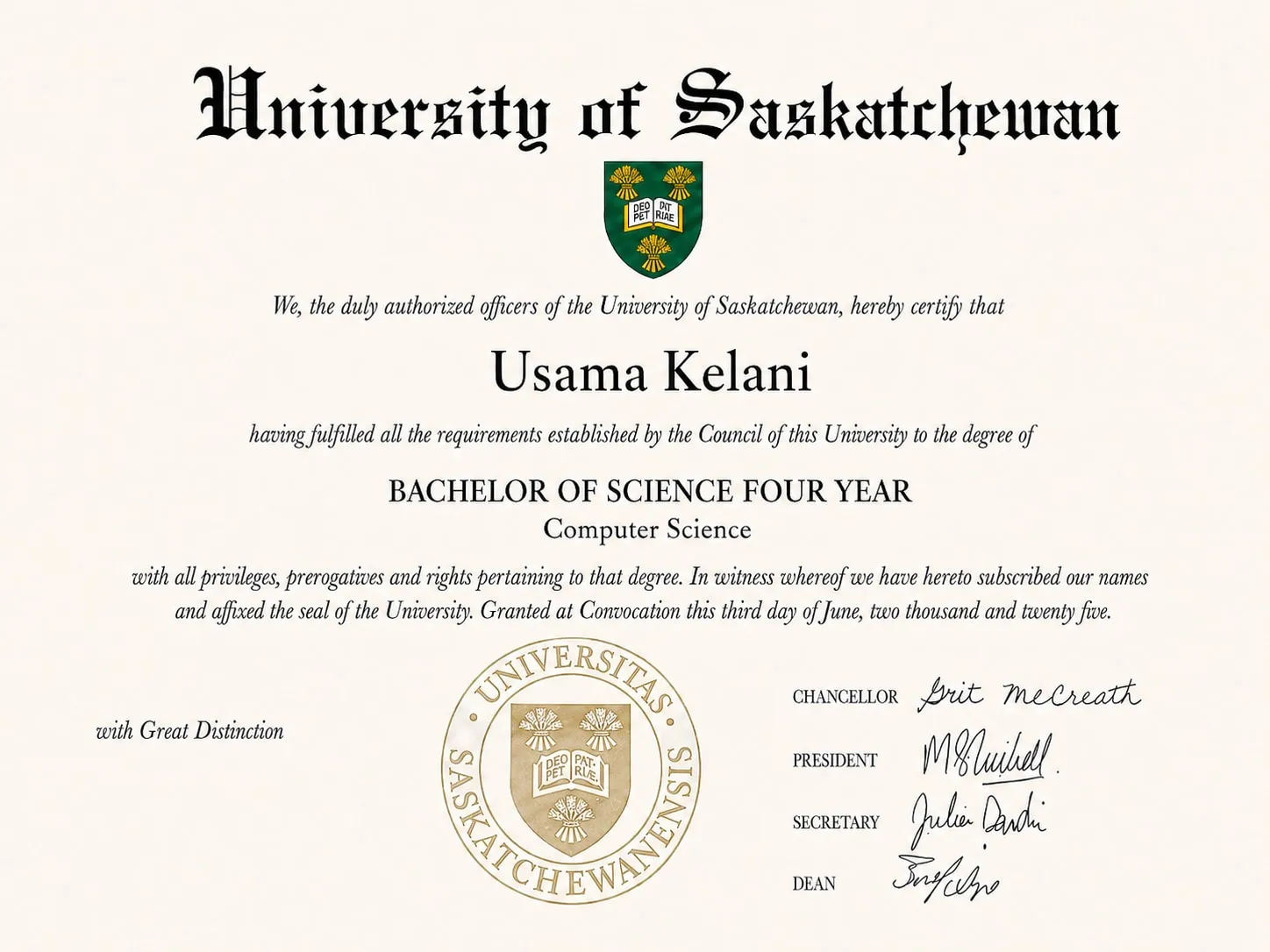 BSc, Computer Science — University of Saskatchewan