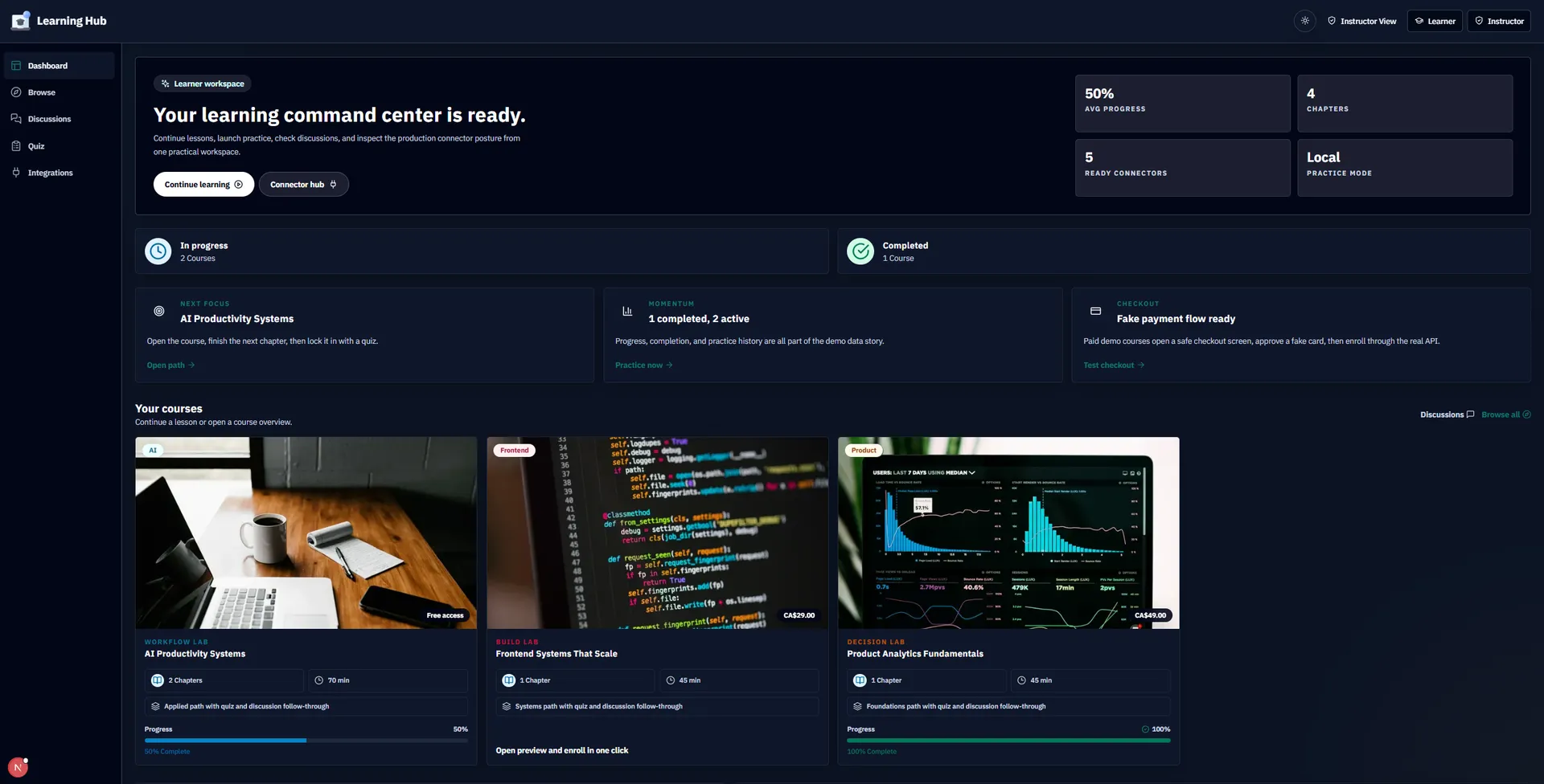 Learning Hub screenshot 2 — dashboard